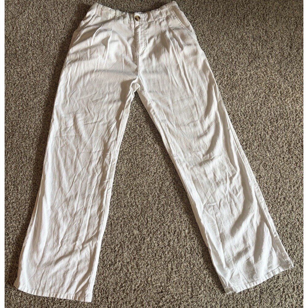 Love Tree White Linen Blend Pants, Medium, Beach Resort
